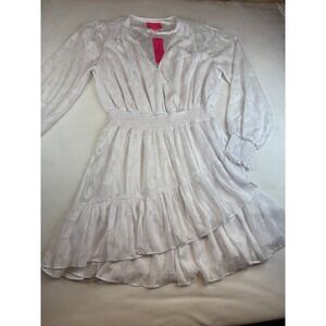 Lilly Pulitzer Cristiana Resort White Crepe Swirl Clip Long Sleeve Dress New